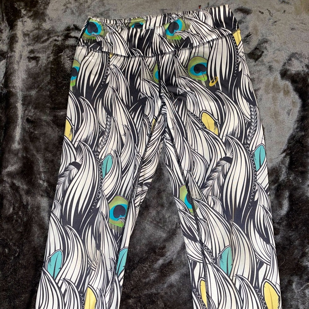 ASICS womens athletic legging with peacock design